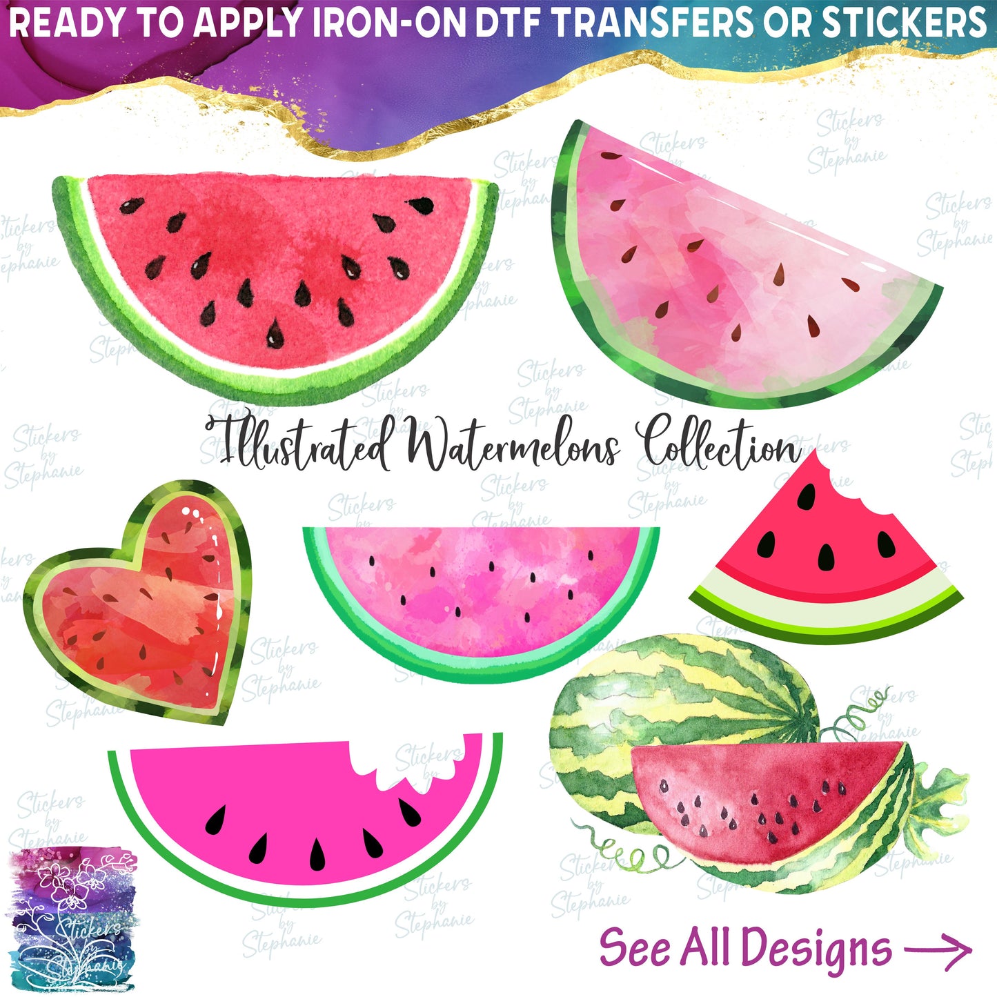 (s004-1) Red & Pink Watermelons Watercolor & Full Color Illustrated Collection 44 Style Options
