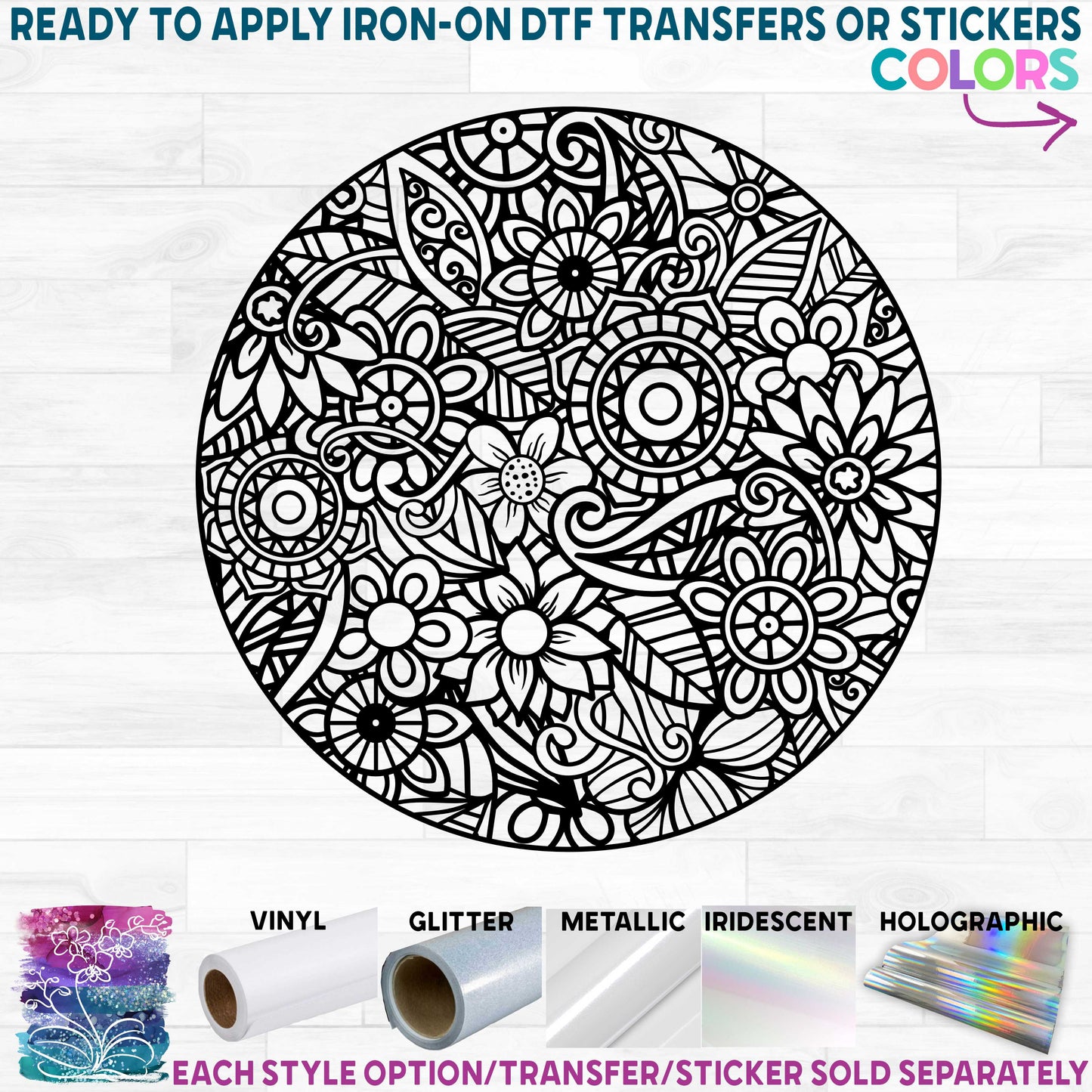 (s011-1-V) Circle Polka Dot Zentangle Mandala Floral Doodle