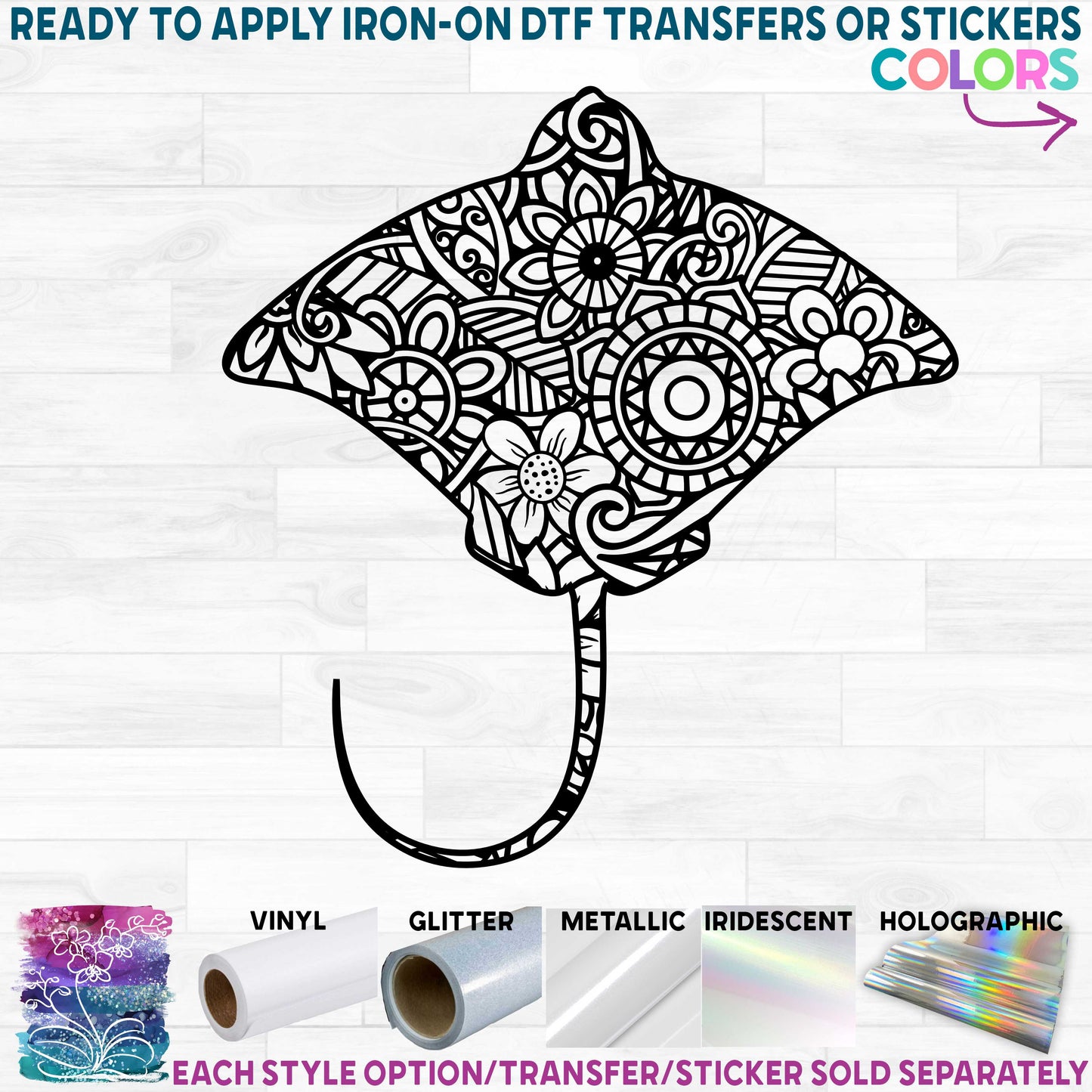 (s011-1-W4) Sting Ray Manta Ray Zentangle Mandala Floral Doodle