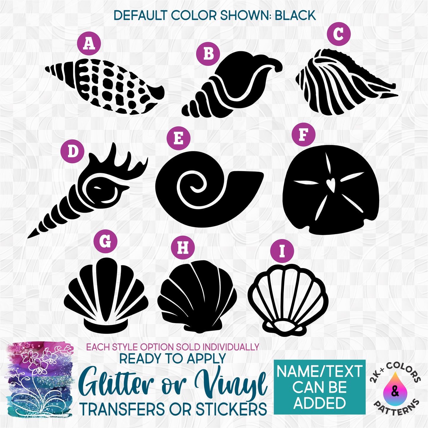 s111 Sea Shells Conch Sandollar Clam Shell Made-to-Order Iron-On Transfer or Sticker