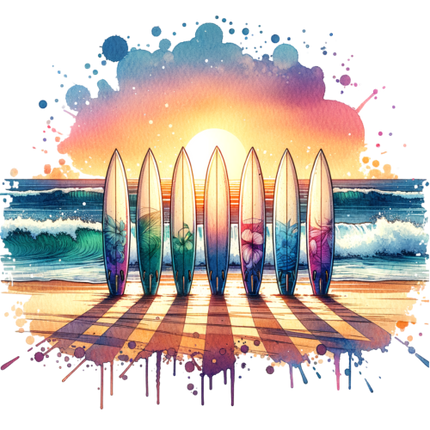 (s115-4-B)  Surfboards Beach Sunset Sunrise