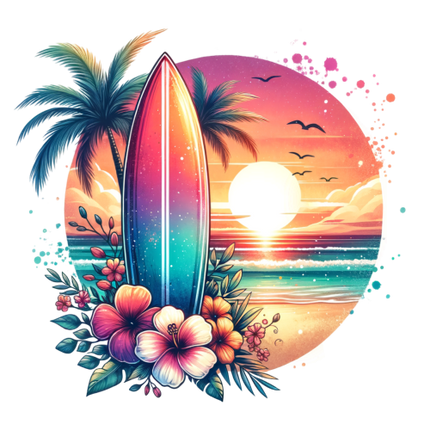 (s115-4-C) Surfboard Palm Tree Beach