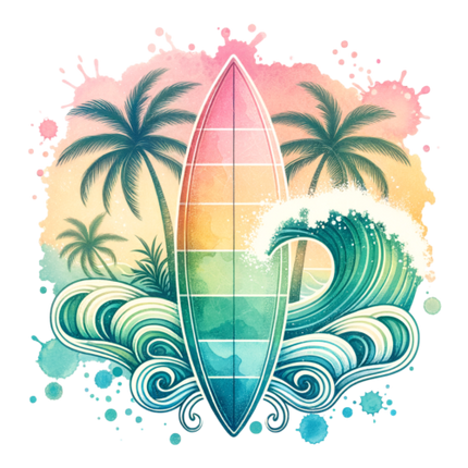 (s115-4-H) Surfboard Palm Trees