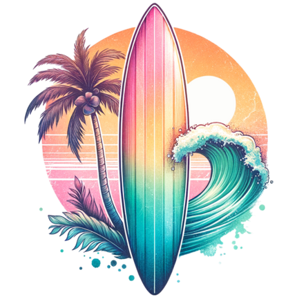 (s115-4-I) Surfboard Palm Tree Wave