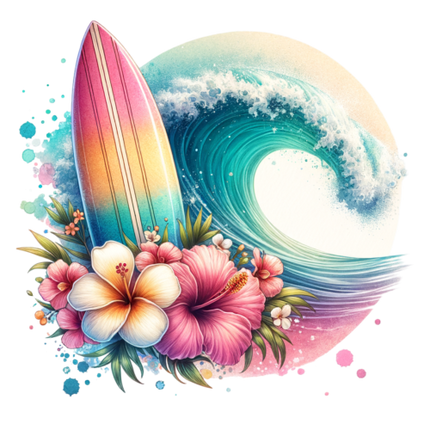(s115-4-K) Surfboard Flowers Wave