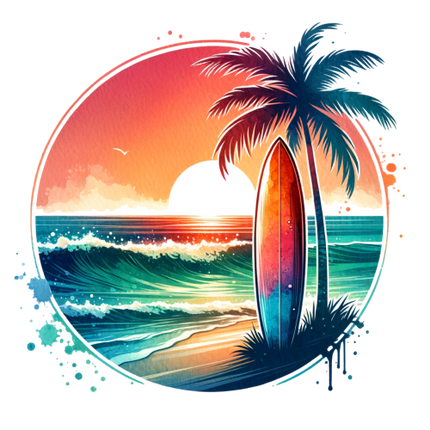 (s115-4-Q) Surfboard Sunset