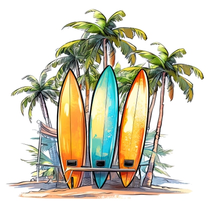 (s115-4-S) Surfboards Palm Trees