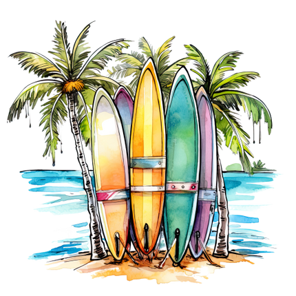(s115-4-U) Surfboards Palm Trees