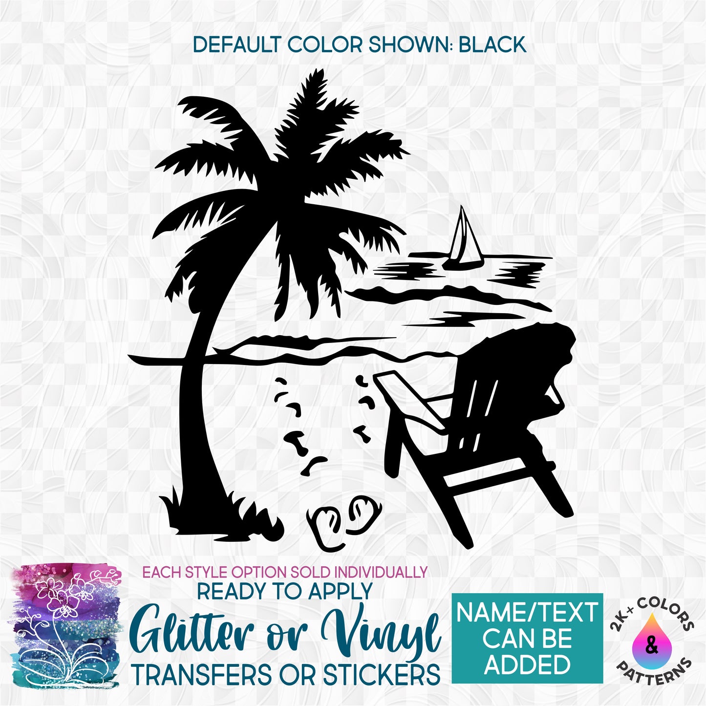 s115-1G Tropical Vacation Beach Palm Trees Made-to-Order Iron-On Transfer or Sticker