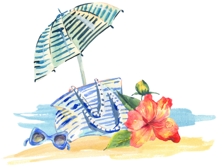(s115-3B) Tropical Beach Watercolor Hibiscus Umbrella