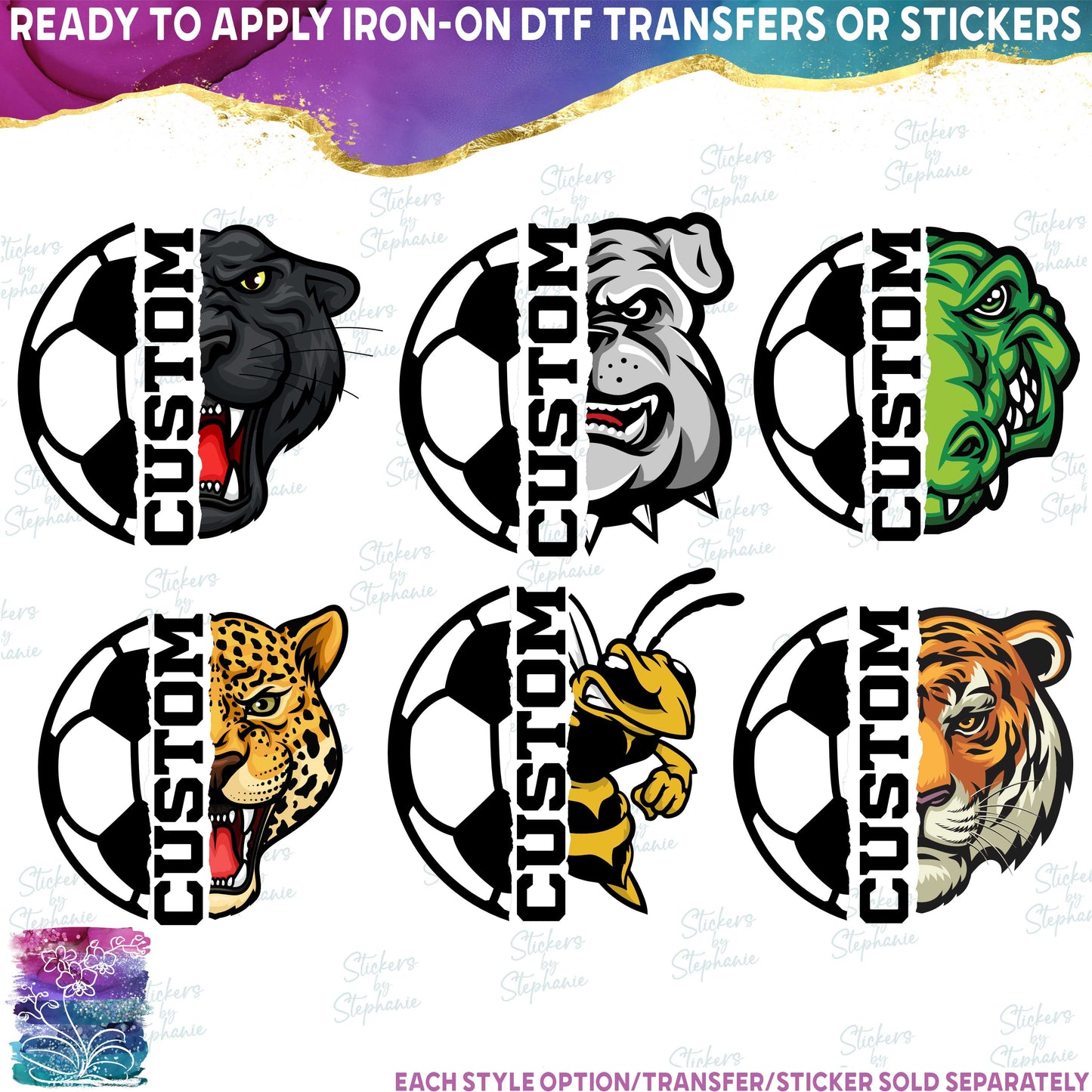 (s116-1) Split Soccer Team Name Custom Text 58 Mascot Styles