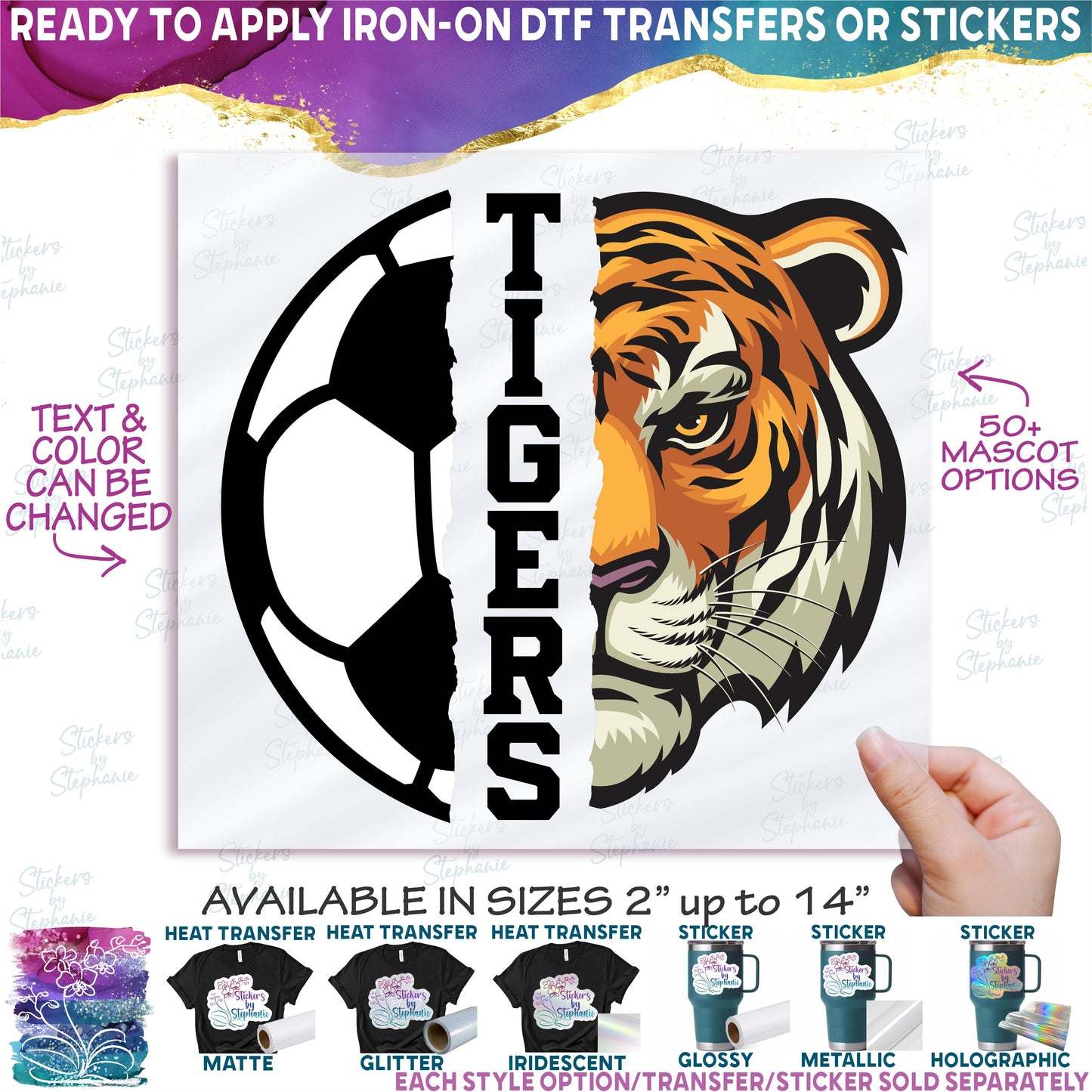 (s116-1) Split Soccer Team Name Custom Text 58 Mascot Styles
