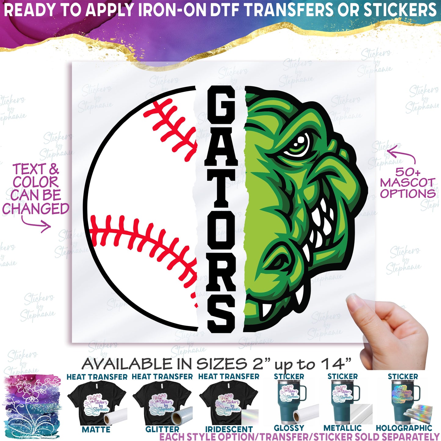 (s116-2) Split Baseball Team Name Custom Text 58 Mascot Styles
