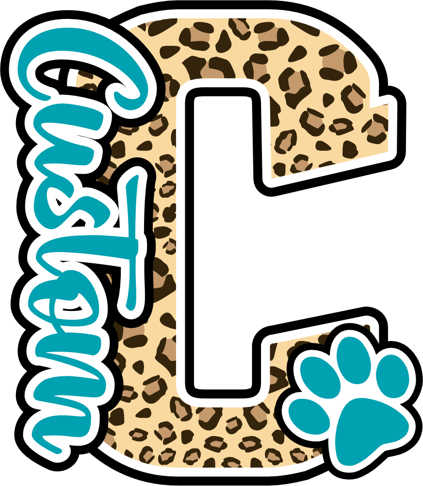 (s123-10) Dog Paw Print Letter Custom Text Name