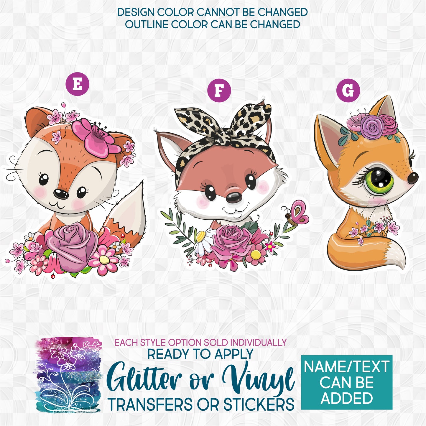 (s133-C) Cute Fox Glitter or Vinyl Iron-On Transfer or Sticker