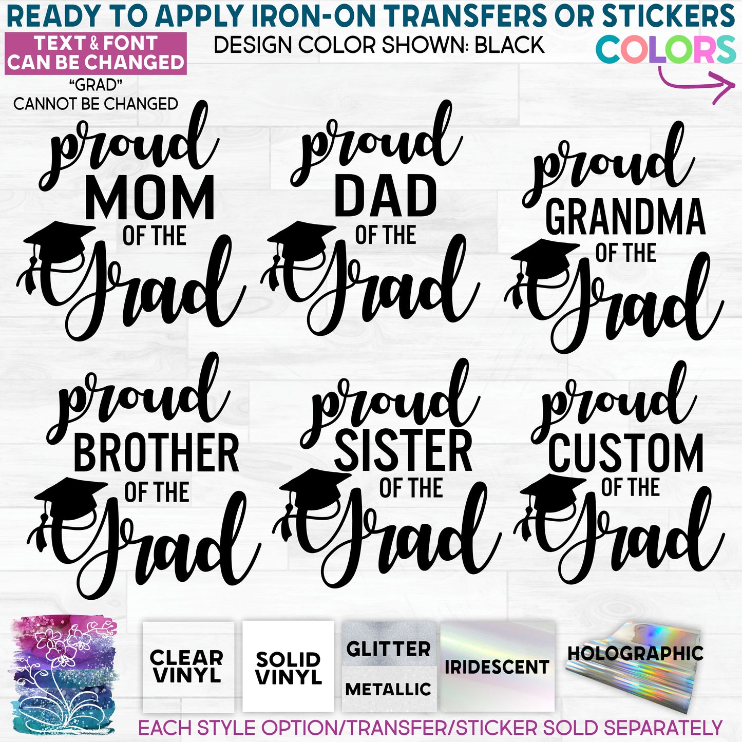 s151-3A Proud Mom Dad Brother Sister of the Grad Custom Printed Iron On Transfer or Sticker