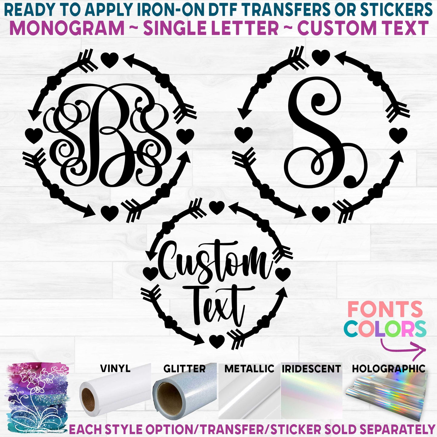 (s162-2J) Arrow Heart Monogram Custom Text