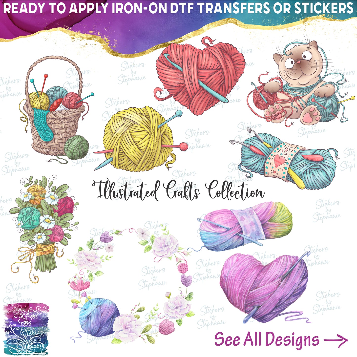 (s190-3) Watercolor Illustrated Yarn Crafts Collection