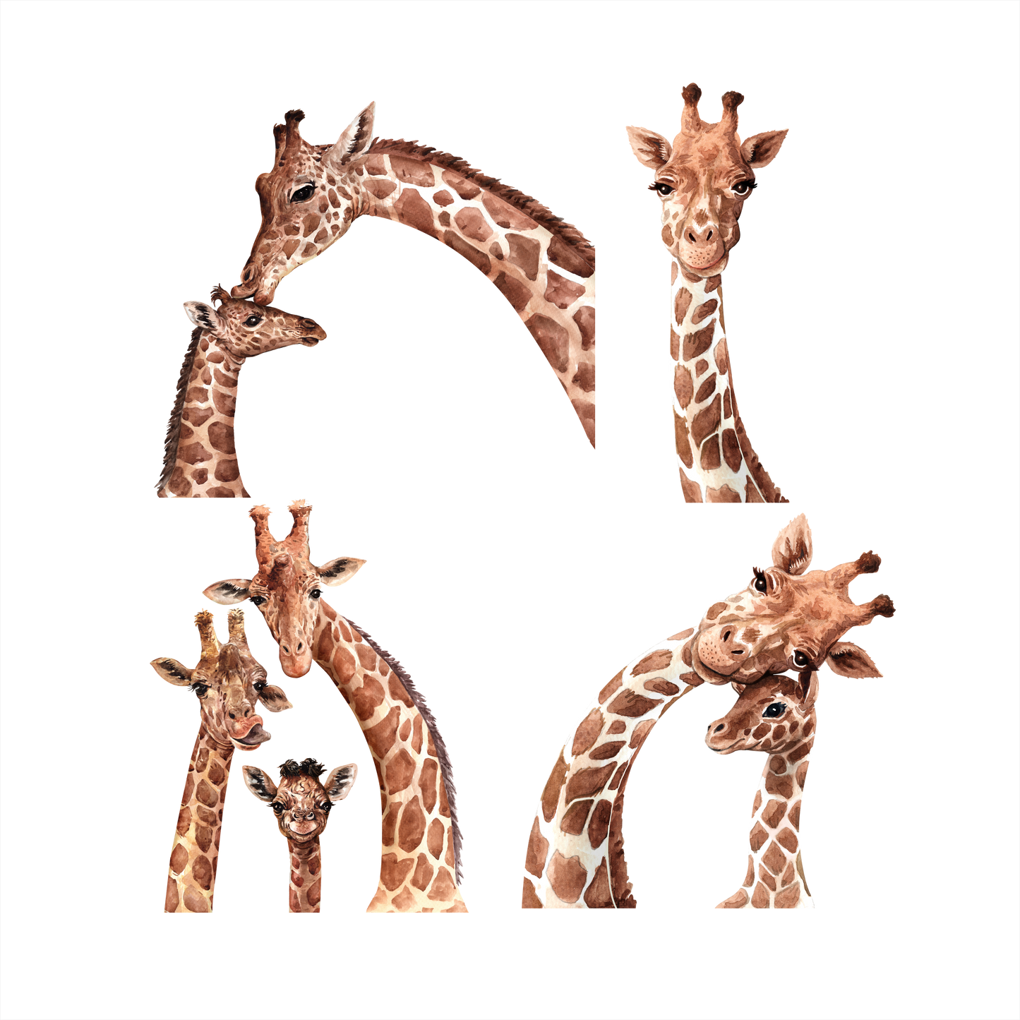 (s197-G1) Set of 4 Giraffes Giraffe Mom and Baby