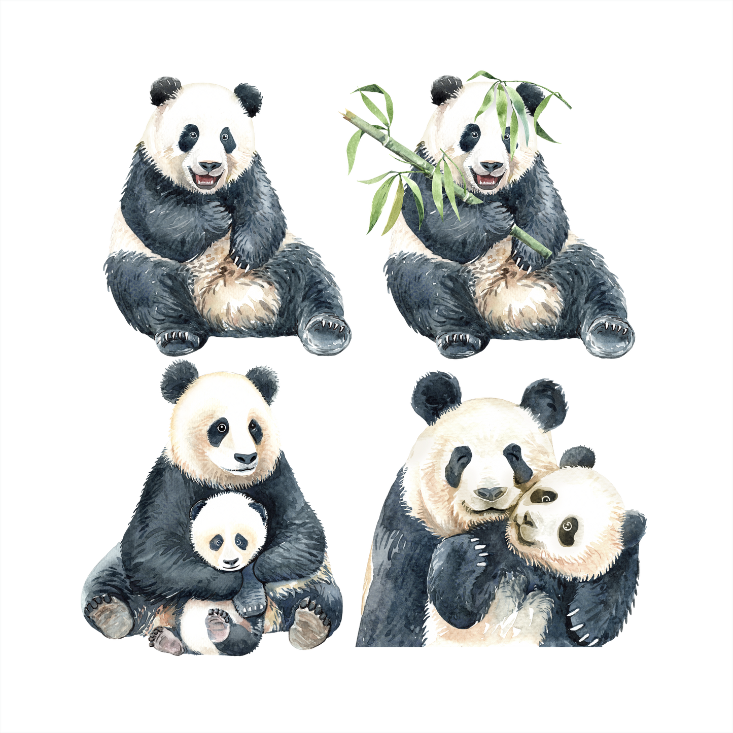 (s197-G2) Set of 4 Pandas Panda Mom and Baby