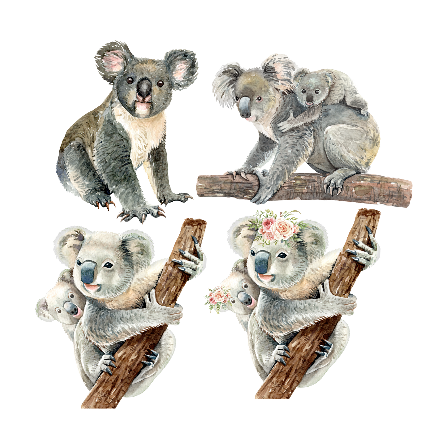 (s197-G3) Set of 4 Koalas Koala Mom and Baby