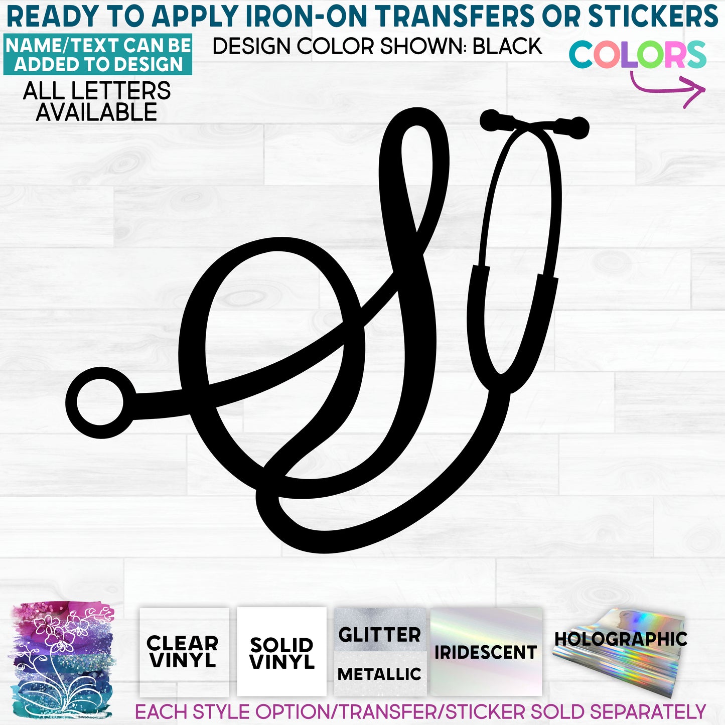 SBS-200-2 Stethoscope Monogram Letter Custom IronOn Transfer or Sticker