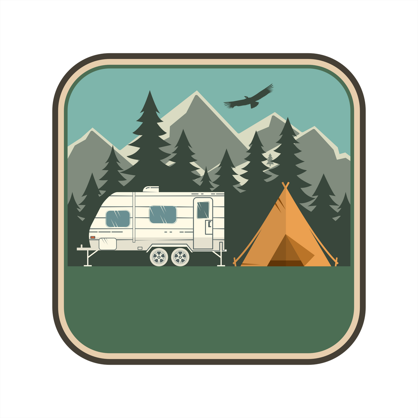 (s228-2S2) Mountains Lake Camper Camping Custom Text