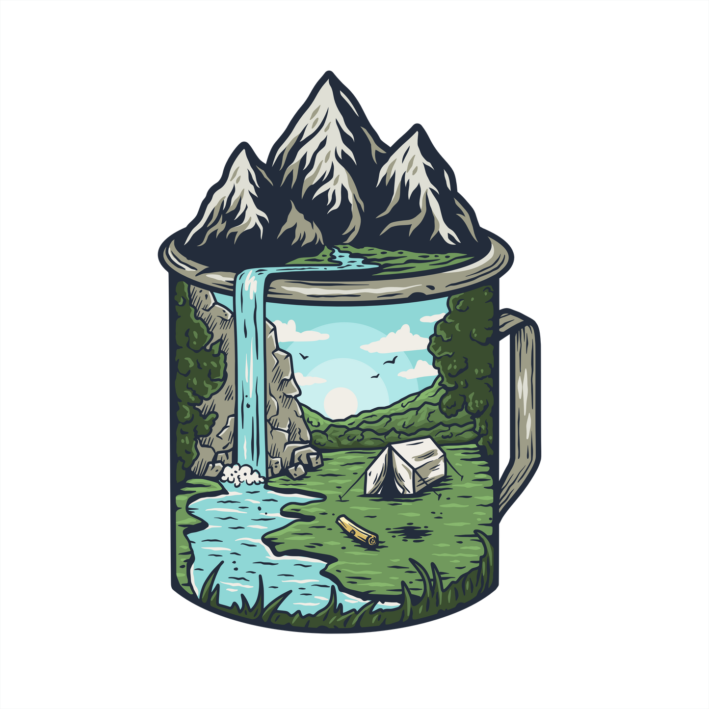 (s228-4B) Camping Mountains Waterfall Scene Outdoors Adventure Cup Mug