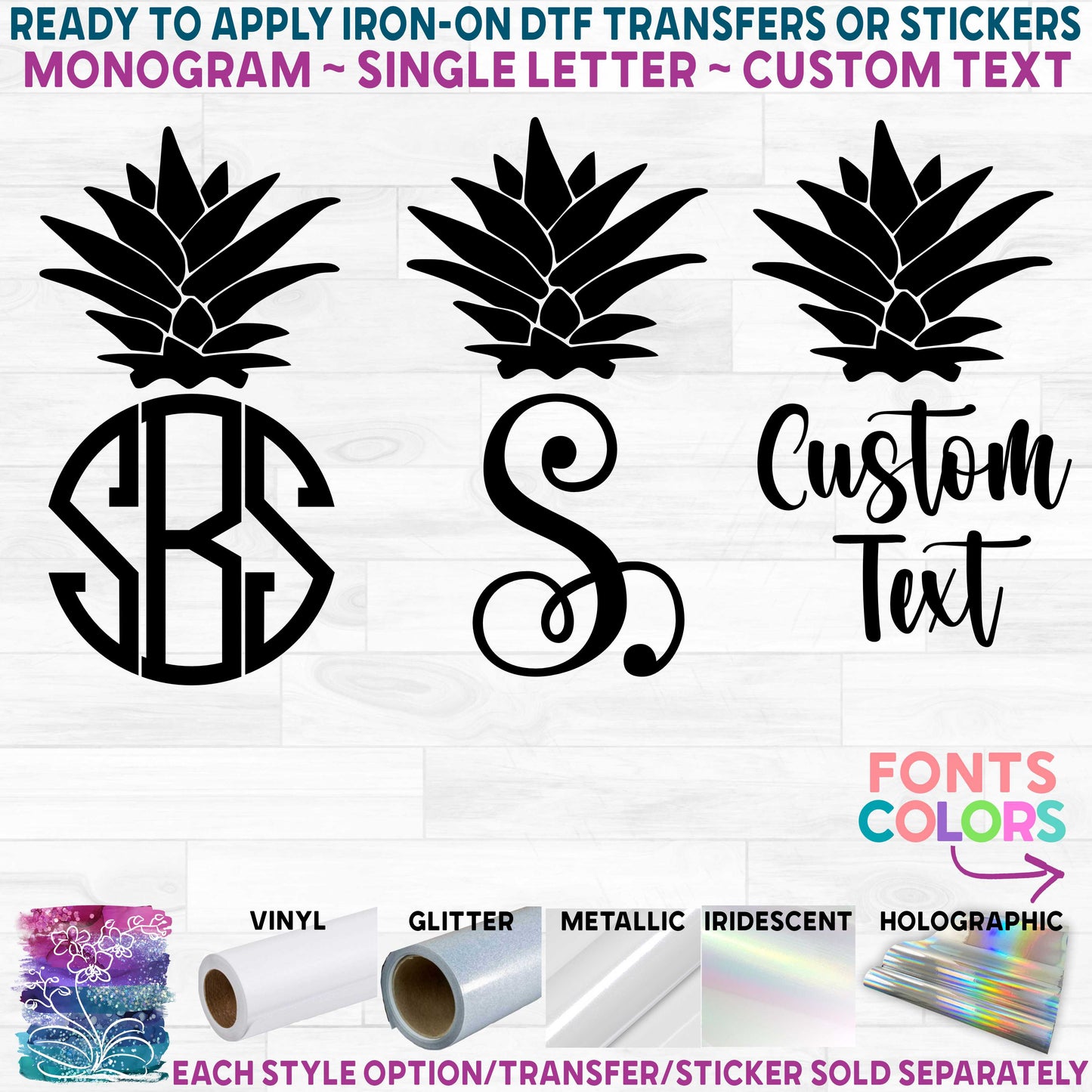 (s230-2A) Pineapple Monogram Custom Text
