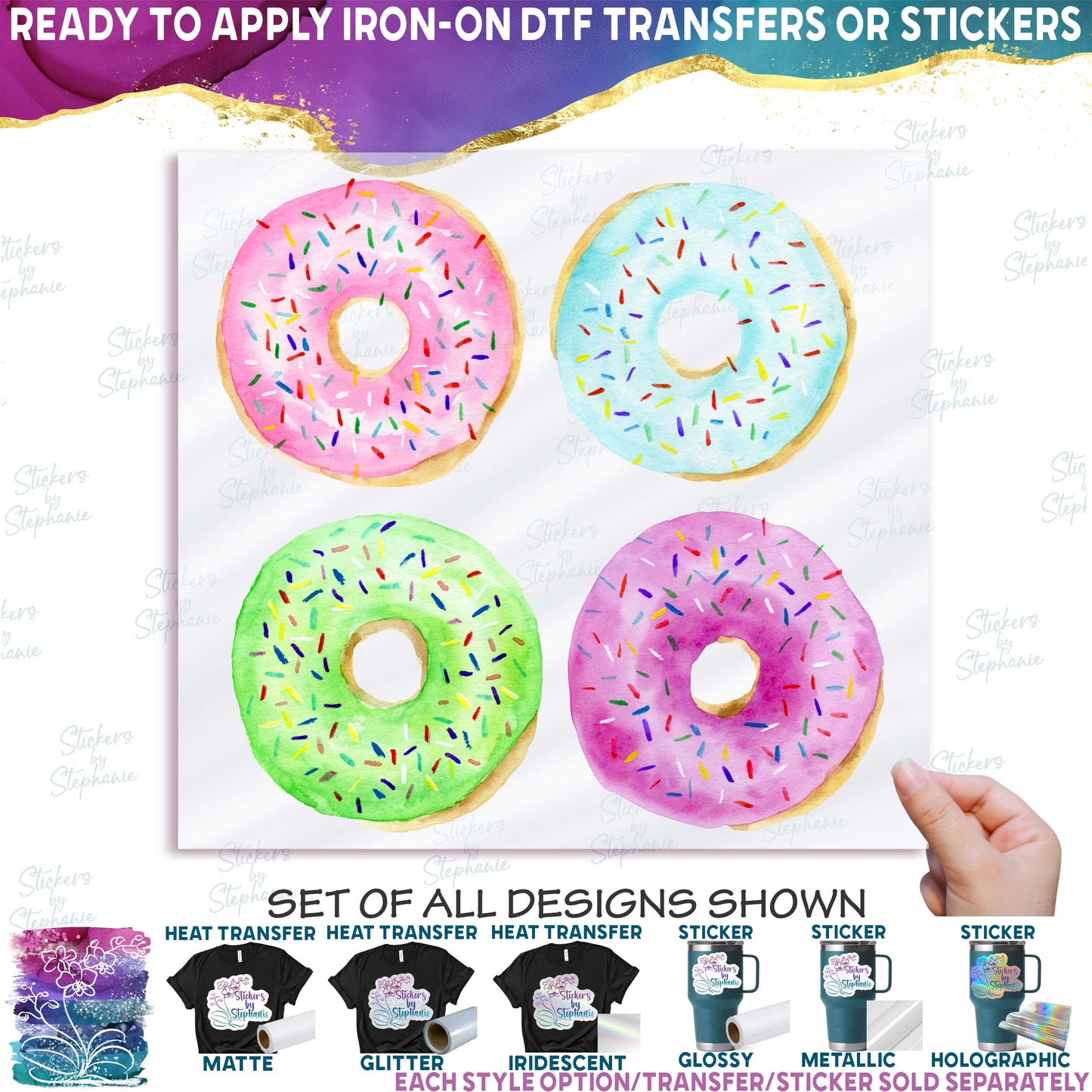 (s242-G1) Set of 4 Donuts Pink Purple Blue Green