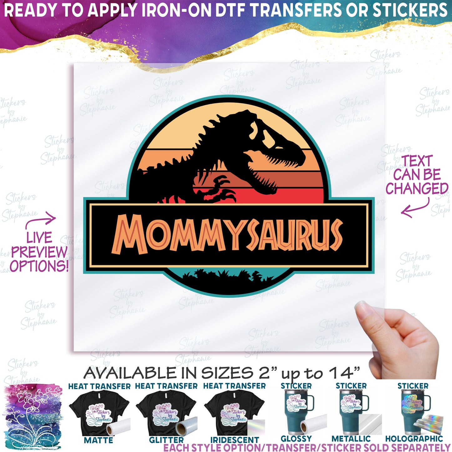 (s244-C14) Retro Family Dinosaur Custom Text
