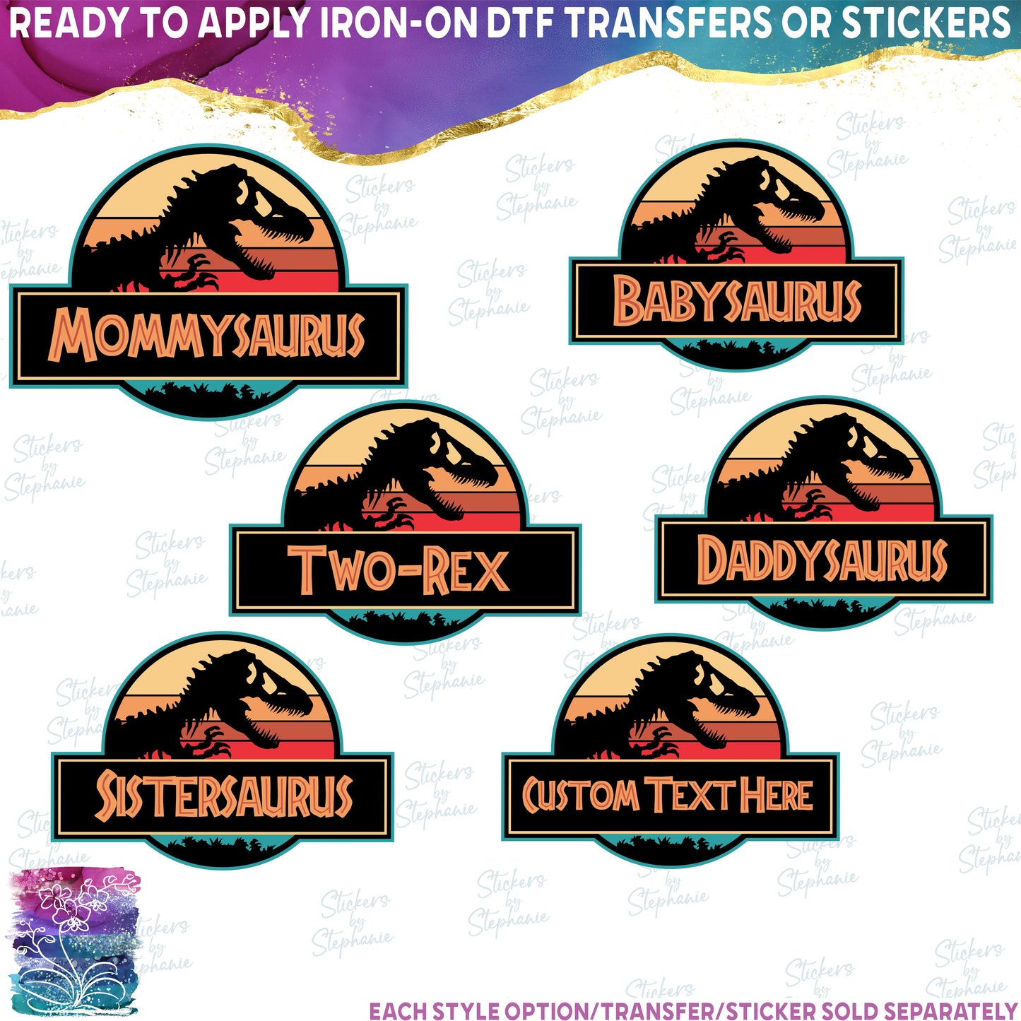 (s244-C14) Retro Family Dinosaur Custom Text