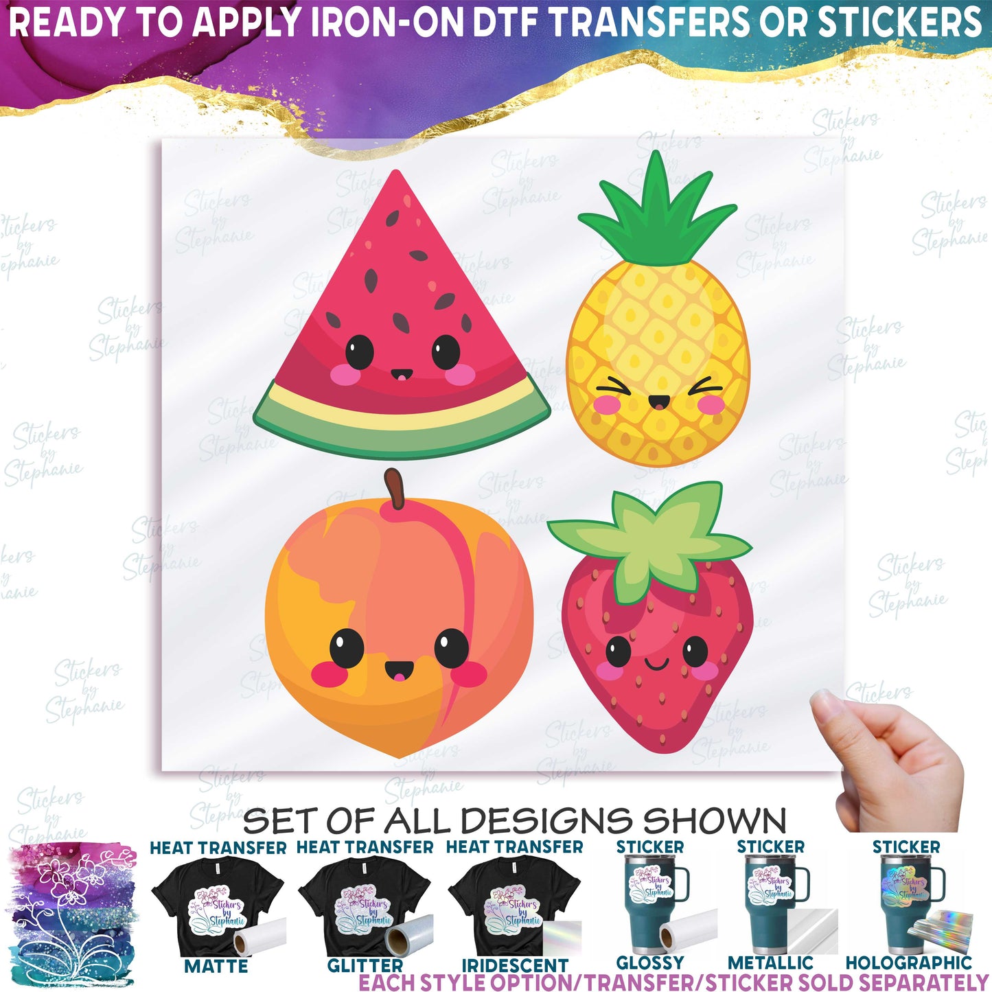 (s253-G1) Set of 4 Kawaii Fruit Watermelon Pineapple Peach Strawberry