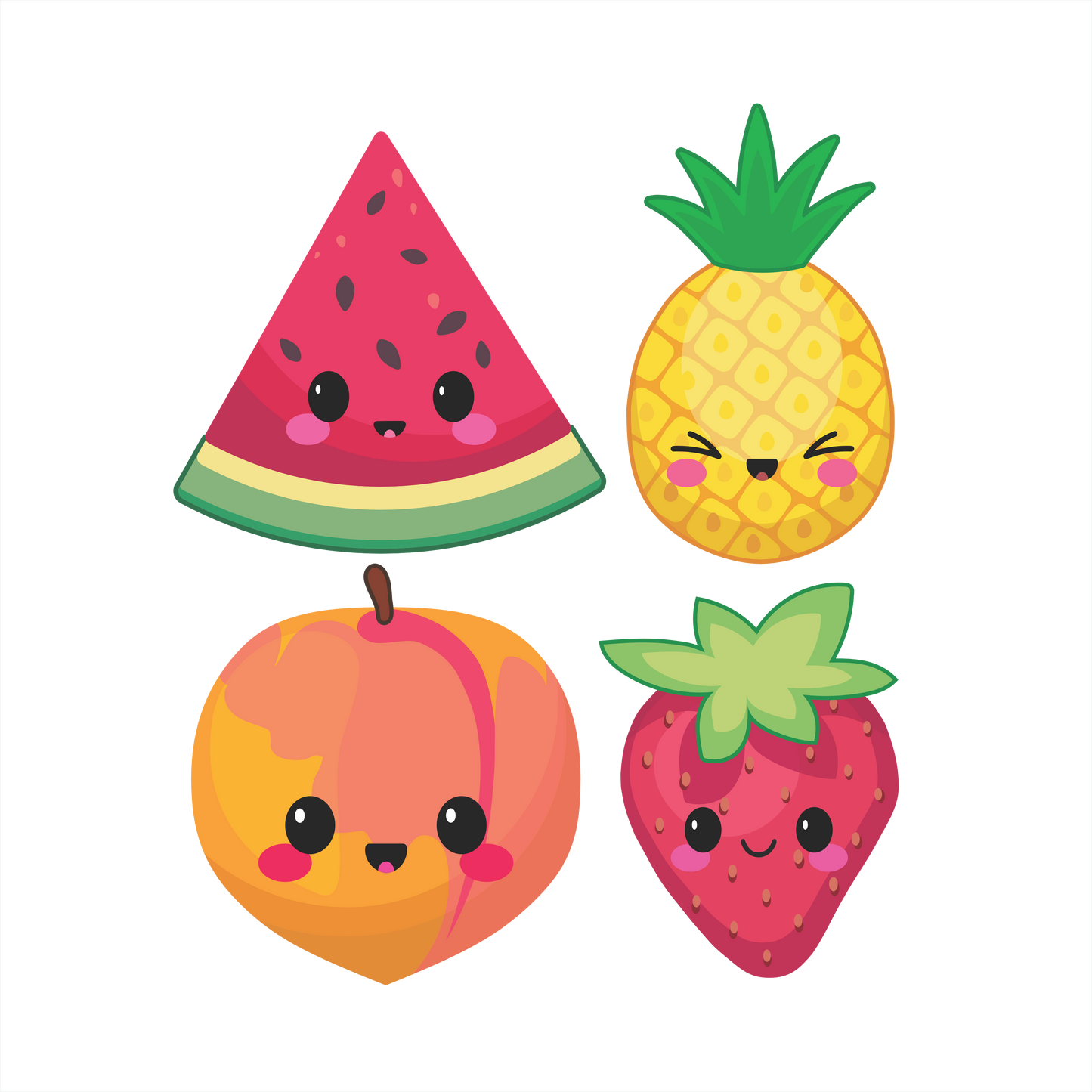 (s253-G1) Set of 4 Kawaii Fruit Watermelon Pineapple Peach Strawberry