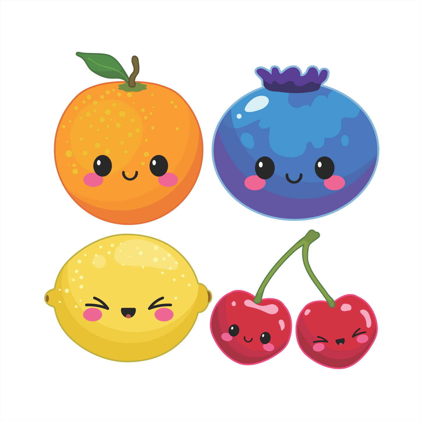 (s253-G3) Set of 4 Kawaii Fruit Orange Blueberry Lemon Cherries