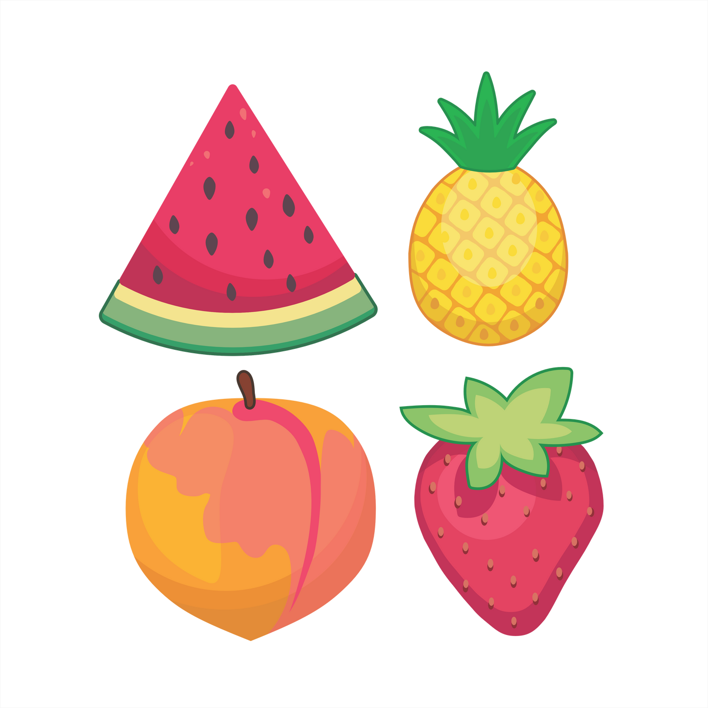 (s253-G4) Set of 4 Fruit Watermelon Pineapple Peach Strawberry