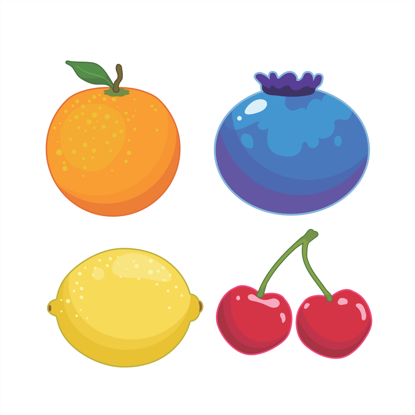(s253-G6) Set of 4 Fruit Orange Blueberry Lemon Cherries