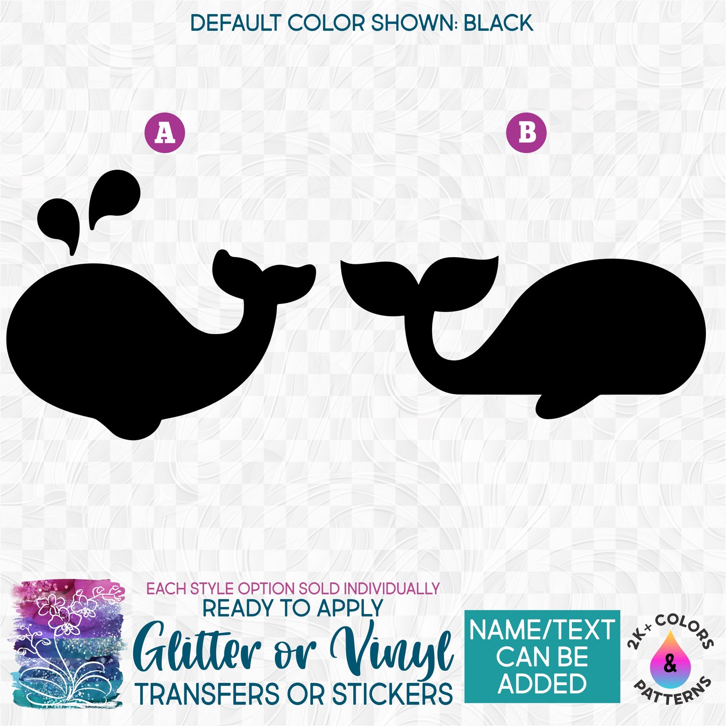 (s255) Whale Whales Glitter or Vinyl Iron-On Transfer or Sticker