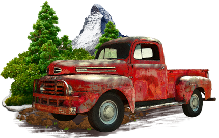 (260-4-F) Red Vintage Truck