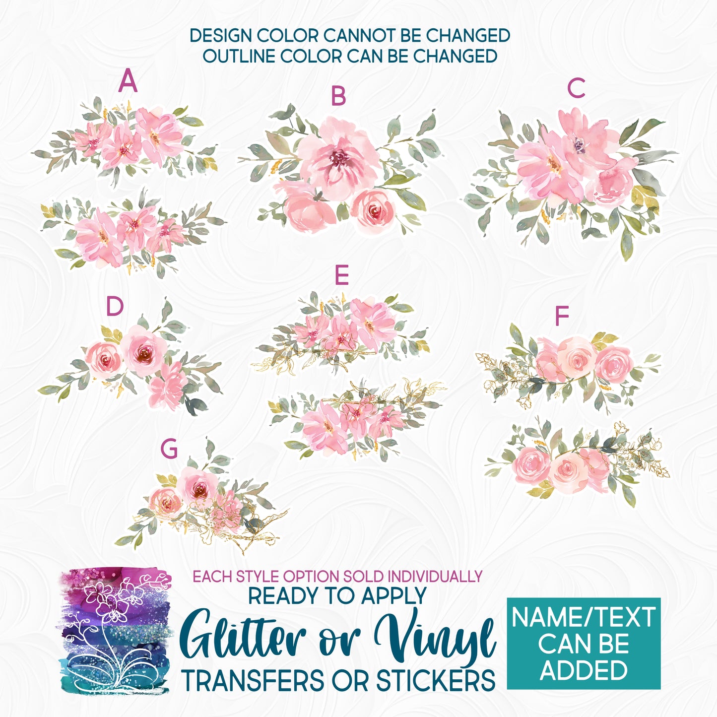 (s270-20) Blush Pink Gold Watercolor Flowers Cow Skull Antlers Arrow Glitter or Vinyl Iron-On Transfer or Sticker