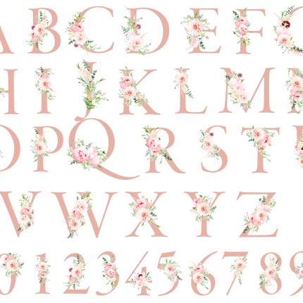 (299-2) Watercolor Blush Pink Rose Gold Flowers Monogram Letter Custom Name Bridal Wedding Party