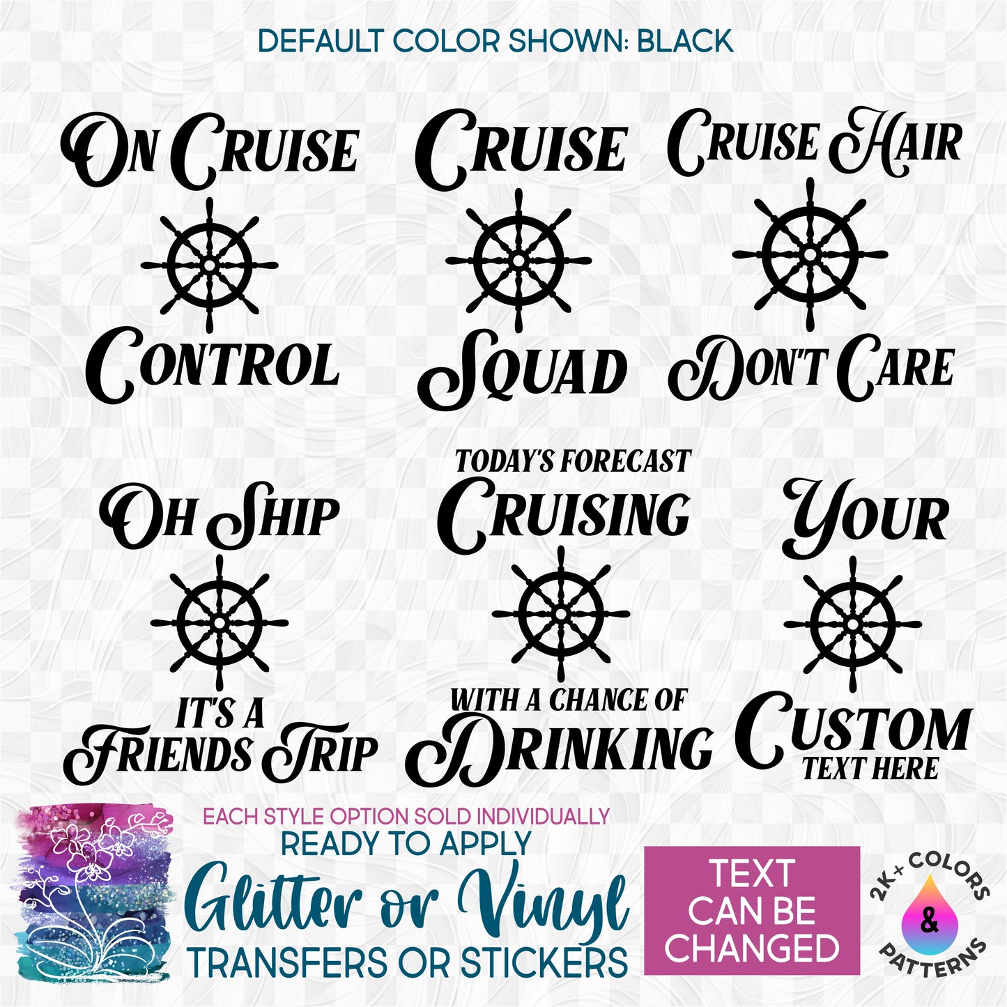 (s303-1F) Cruise, Cruising Custom Text Glitter or Vinyl Iron-On Transfer or Sticker