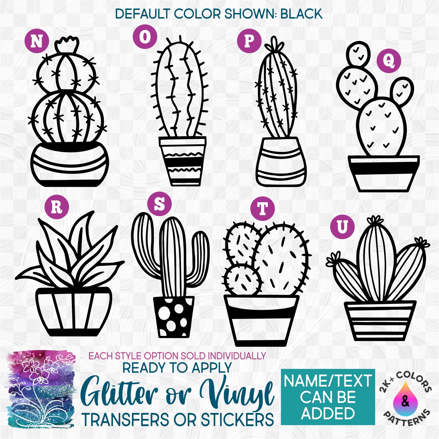(s304) Cactus Cacti Succulent Glitter or Vinyl Iron-On Transfer or Sticker