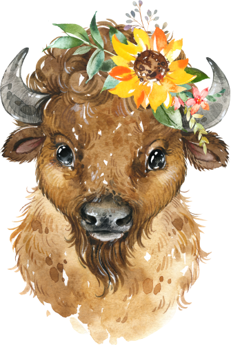 (s313-1-3S-37) Baby Buffalo Bison Flowers
