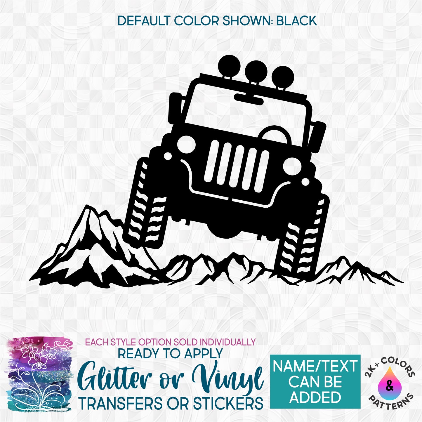(s314-I) 4 x 4 Offroad Vehicles Truck Trucks Mountains Glitter or Vinyl Iron-On Transfer or Sticker