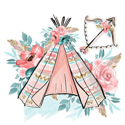 (319-J) Boho Teepee Flowers Arrow