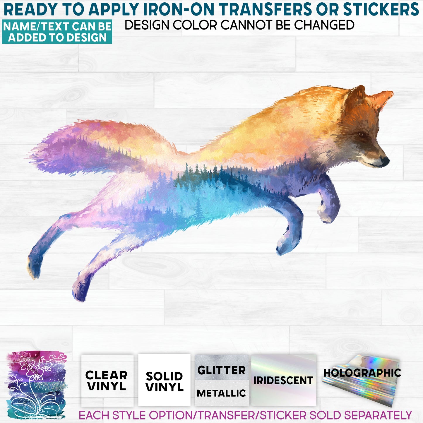 SBS-324-Q Double Exposure Nature Scene Fox Made-to-Order Iron-On Transfer or Sticker