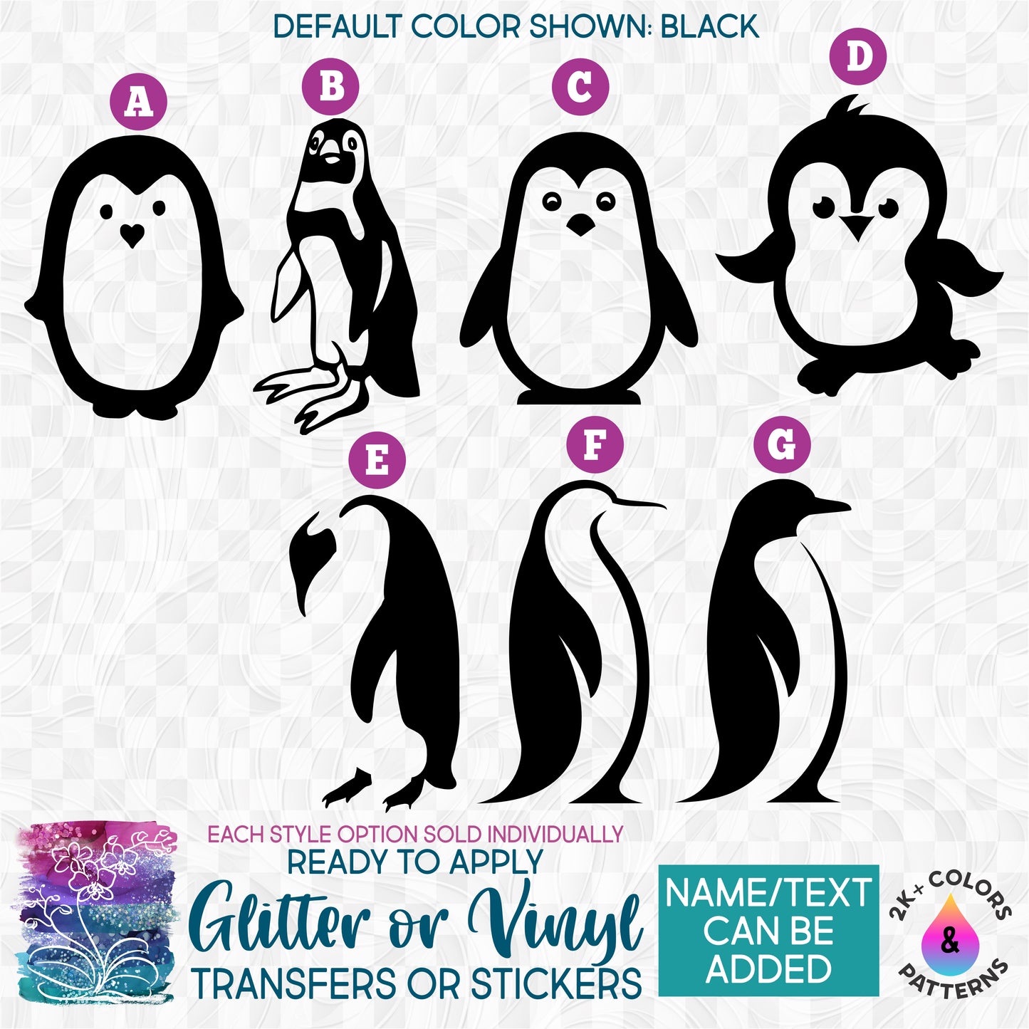 (s348) Penguin Penguins Glitter or Vinyl Iron-On Transfer or Sticker