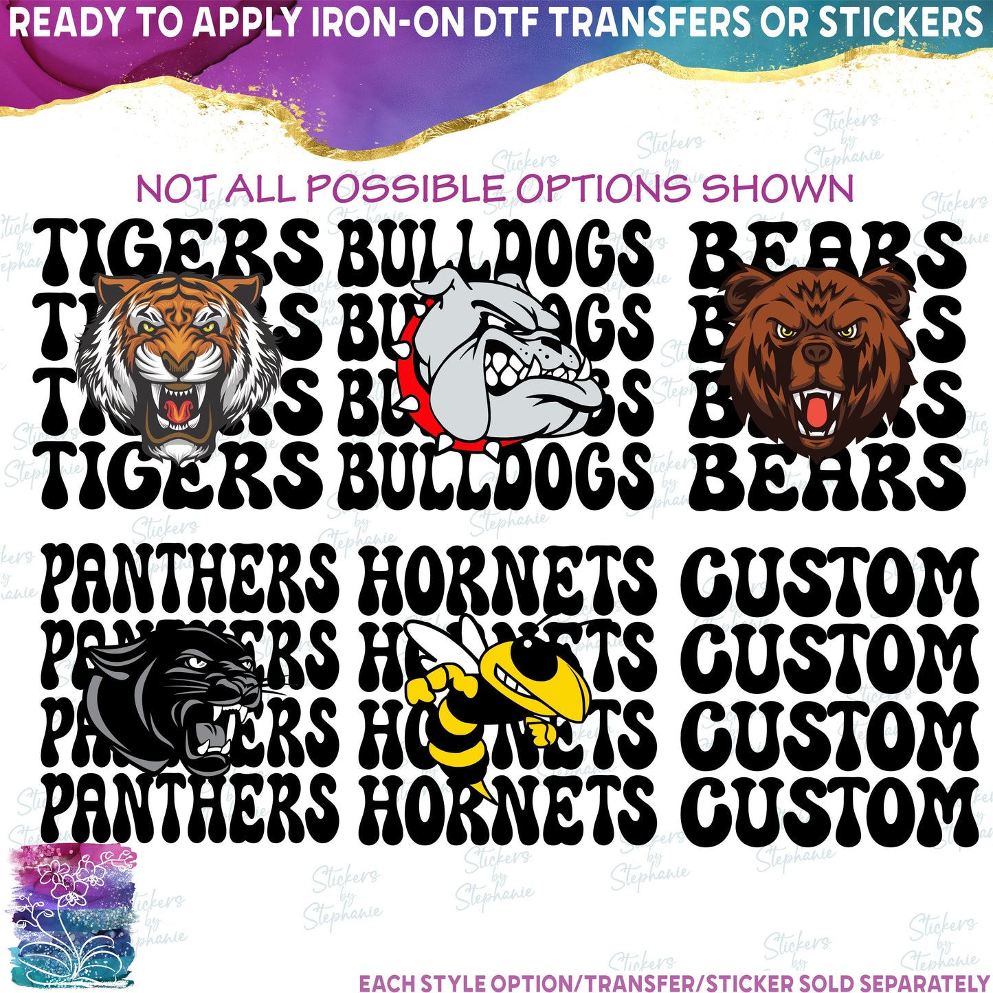 (s355-D) Stacked Team Name Custom Text 88 Mascot Styles