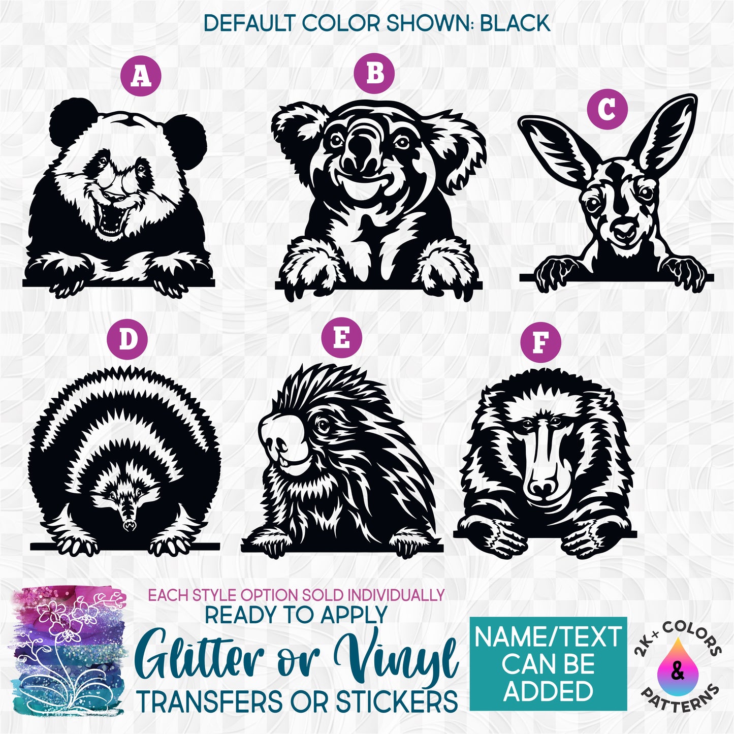 s356-E Peeking Wild Animals Panda Custom Printed Iron On Transfer or Sticker